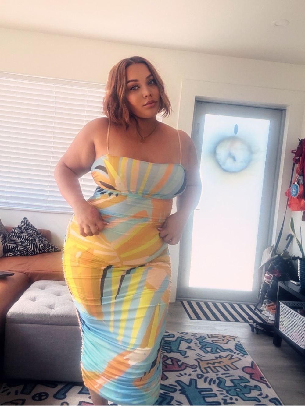 AFRM Multi-Color Striped Midi Dress